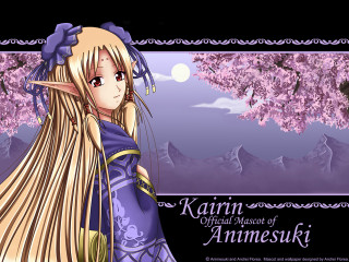 Anime girl blonde purple kimono - full free wallpaper for desktop