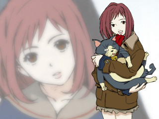Girl cat anime school jacket - her shoulder free wallpaper
