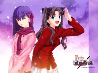 Anime girls snow coat ribbon - their ear free wallpaper