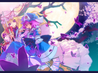 Anime characters fullmoon purpleleaves concept - neoromanticism free wallpaper