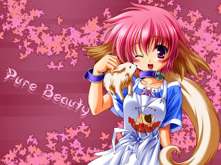 Pink hair girl cat autumn - a white dress holding free wallpaper