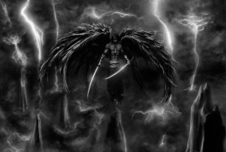 Demon wings sword sky lightning - lightning behind free wallpaper