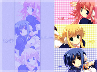 Anime girls colorful long hair - different free wallpaper