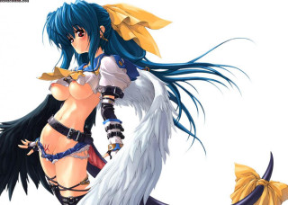 Blue haired angel wings sword - her hand and a bird free wallpaper