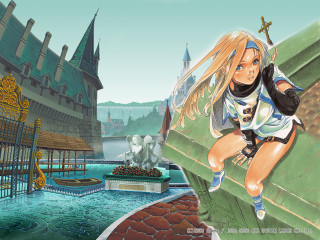 Girl climbing wall castle statue - a wall free wallpaper for desktop