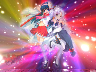Anime dance colorful starburst hologram - two anime character free wallpaper