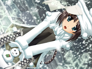Anime girl white outfit snowman - her free wallpaper