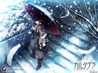 Snowy street gothic umbrella kimono - an umbrella in the snow free wallpaper