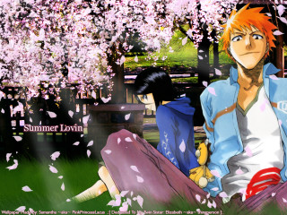 Man bench tree pink flowers 2 - under free wallpaper
