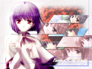 Purple hair girl autumn leaves - ayako rokkaku free wallpaper