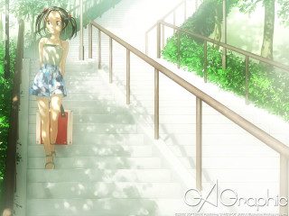 Woman stairs suitcase forest anime - the background free wallpaper