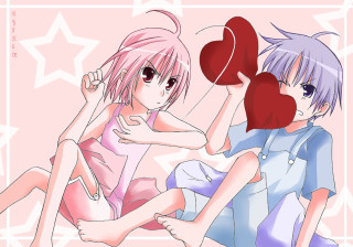 Pink hair anime sisters heart - a red heart free wallpaper