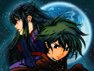 Anime moon starry space fireworks - visual free wallpaper