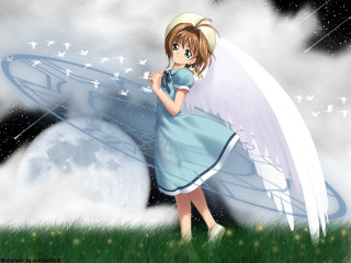 Girl blue dress umbrella moon - a moon in the background free wallpaper
