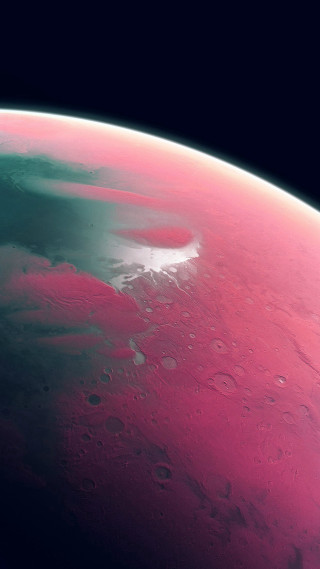 Red planet large crater atmosphere - space art free wallpaper