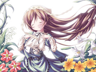 Woman flower field purse longhair - a purse free wallpaper