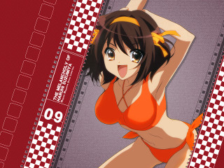 Ayako bikini red checkered suzumiya - border free wallpaper