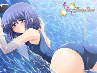 Woman blue dress water anime - her arm behind her head free wallpaper