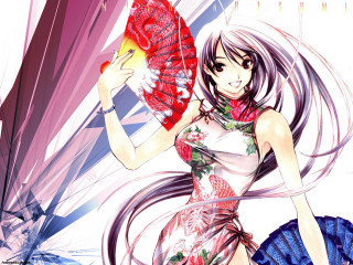 Woman dress fan flower manga - her hand and a flower free wallpaper