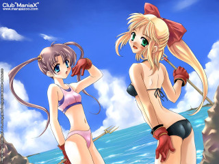 Anime girls beach bikini boat 2 - a boat in the background free wallpaper