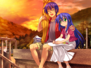 Anime girls sunset mountain blush - a couple of anime girls free wallpaper for desktop