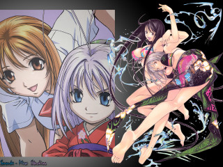 Anime kiyukawa girls kimono water - blue background free wallpaper