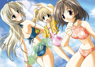 Sky anime girls bikinis pointing - the sky together free wallpaper
