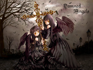 Gothic girls wings cross cemetery - a cemetery free wallpaper