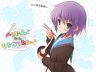 Purple haired girl noodles speech - a picture free wallpaper