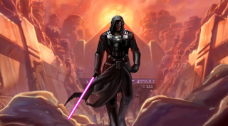 Star wars character rocky area - his hand and a city in the background free wallpaper