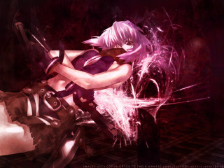 Woman gun purple outfit sitting - ufotable free wallpaper