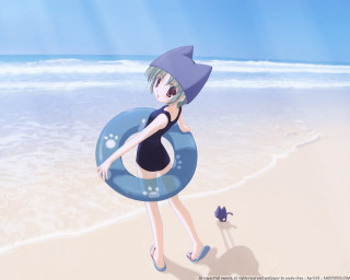 Woman beach summer innertube fish - a blue ring free wallpaper