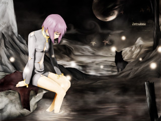 Woman rock cat wolf moon - gothic free wallpaper
