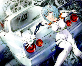 Woman white dress car red 4 - yukito kishiro free wallpaper