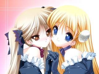 Blonde girls kissing gothic anime - the wind free wallpaper