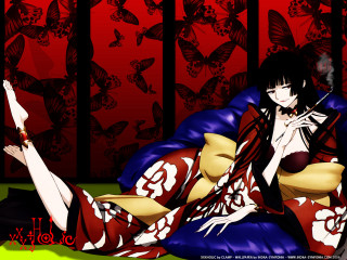 Woman kimono butterflies cigarette portrait - butterfly free wallpaper