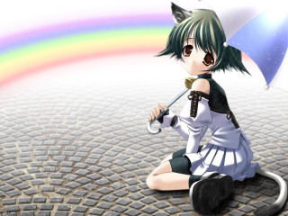 Girl rainbow umbrella anime green - a rainbow in the sky free wallpaper