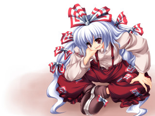Blue hair red dress sitting - blue hair free wallpaper