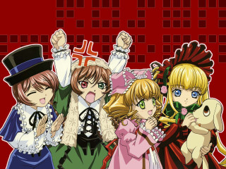 Anime girls red background roses - a red background behind them free wallpaper