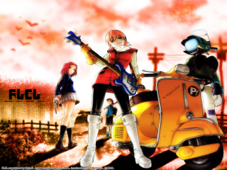 Motorcycle girls autumn fire guitar - serial art free wallpaper