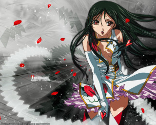 Anime girl black hair white 2 - red petal free wallpaper