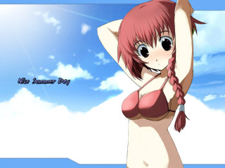 Pink hair girl beach sky - a cartoon girl free wallpaper