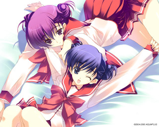 Anime girls laying on back - their back free wallpaper