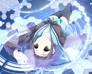 Blue haired girl flying cybernetic - leg free wallpaper