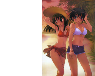Two women beach palm trees - the sand free wallpaper