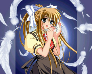 Anime girl white feathers wings - a white feather free wallpaper