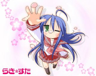 Anime girl blue hair green 8 - sōsaku hanga free wallpaper