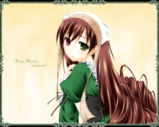 Anime girl green dress white - a white collar free wallpaper