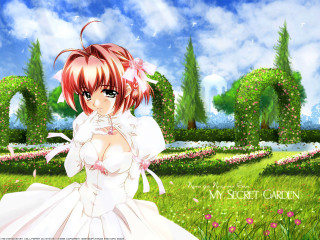 Anime girl white dress flower - sots art free wallpaper