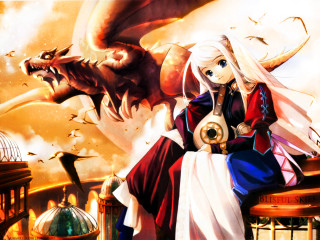 Woman bench dragon bird fantasy - a bench next free wallpaper